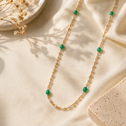 Emerald pearl beads necklace - pearl,