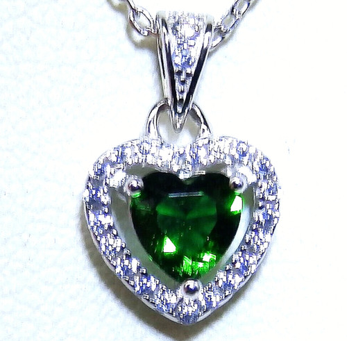 Silver heart pendant emerald - pendant,