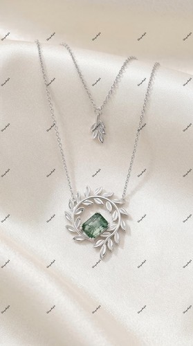 Moss agate necklace green - moss,
