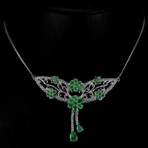 Silver necklace emerald - necklace,