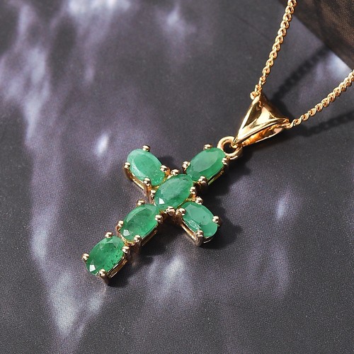 Natural emerald cross pendant - emerald,