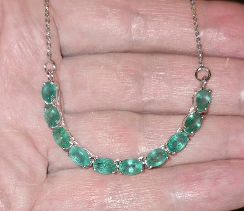 Fine silver emerald necklace - silver,