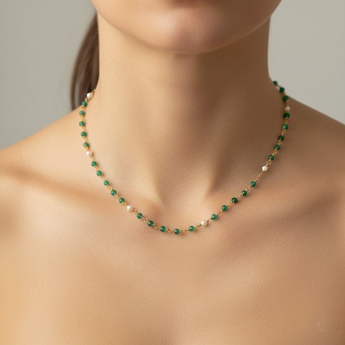 Emerald pearl dainty chain - emerald,